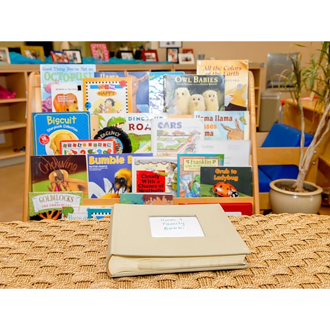 Family Book displayed near book shelf